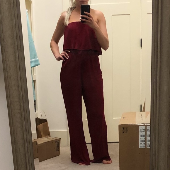 Cozy Maroon Strapless Jumpsuit - Picture 5 of 5